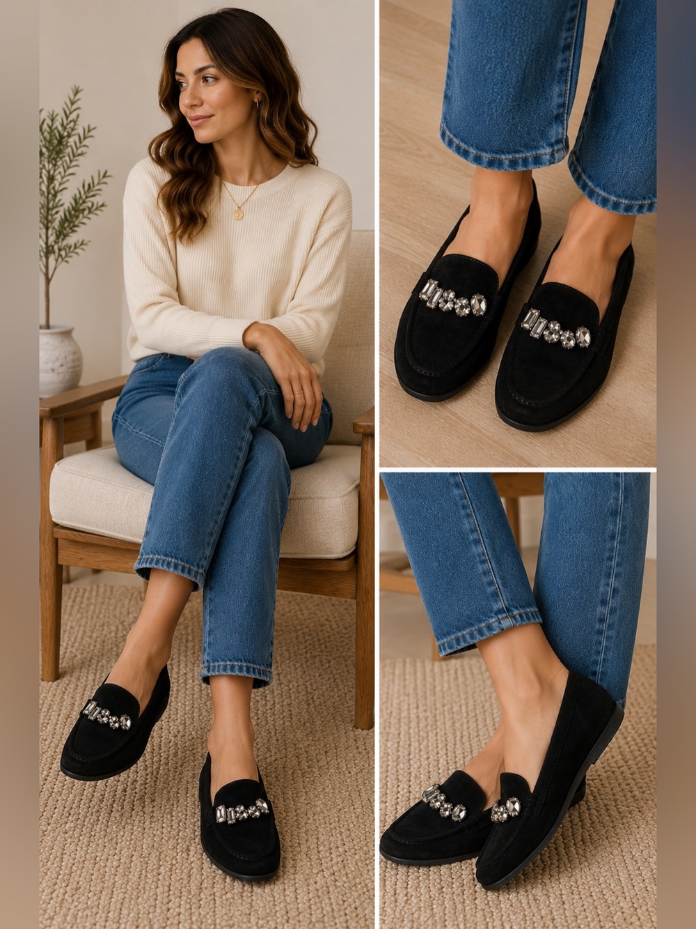 Vionic Black Leather suede Loafers Comfort Shoes PACIFIC CHARM embellished 6.5